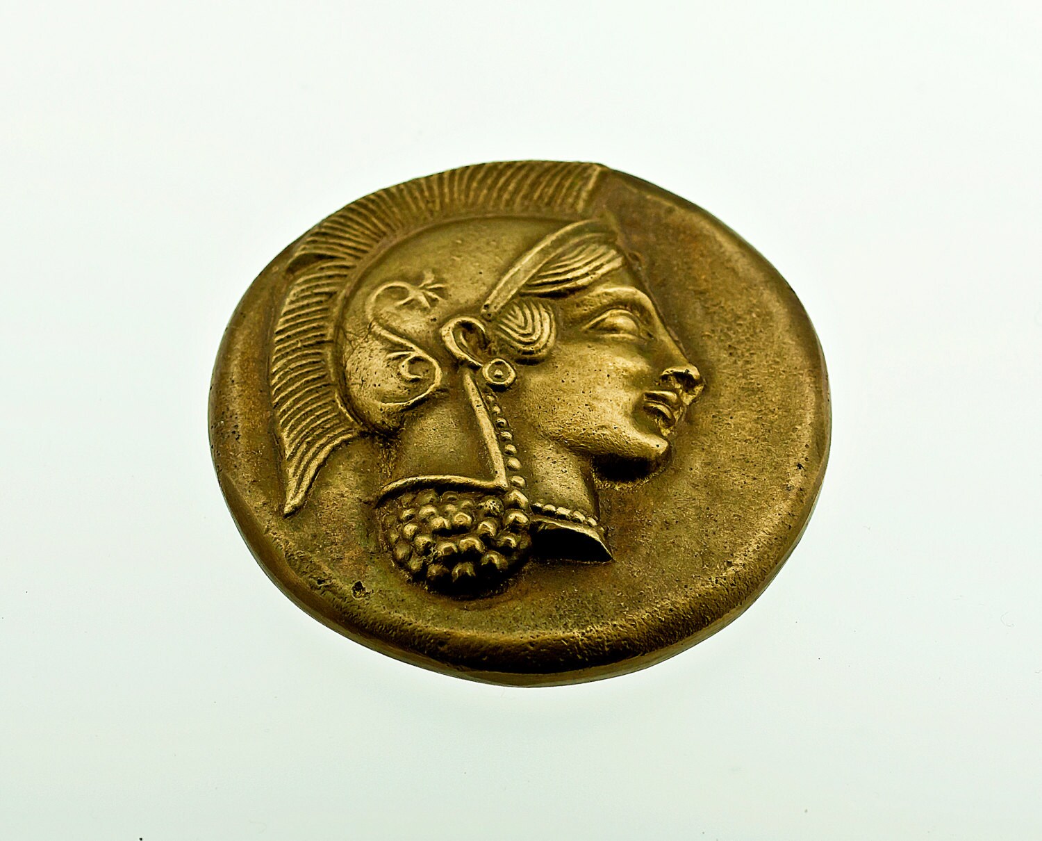 Ancient Greek Goddess Athena and Owl Coin Bronze Paperweight