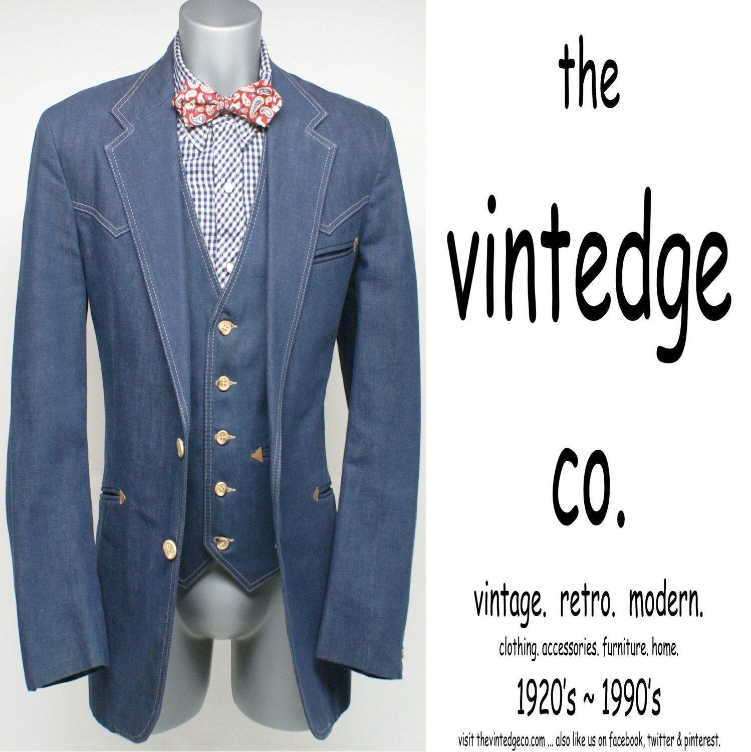 vintage // mens rockabilly western denim blazer jacket suit