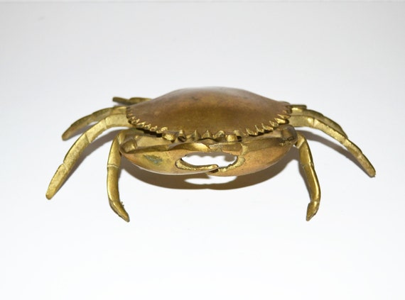 Vintage Brass Crab Brass Crab Ashtray Trinket Box Nautical