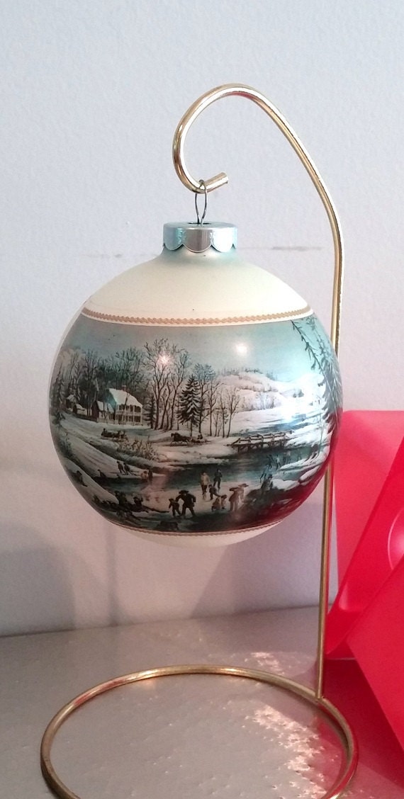 vintage currier and ives glass ornament american winter scene vintage currier and ives glass ornament american winter scene