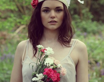 White feather headband, wedding hairpiece, flapper feather crown
