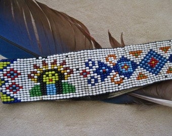 Native American Headband Seed Beads Chief Figural Headdress Tribal Designs Vintage 30s Shabby Chic Needs Repair Repurpose Collectible
