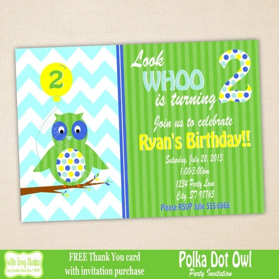 Owl Birthday Party Invitation, Owl Digital Party Invitation, Printable Boy Owl Birthday Invitation, Owl Party Printables, Polka Dot Owl Il_570xn