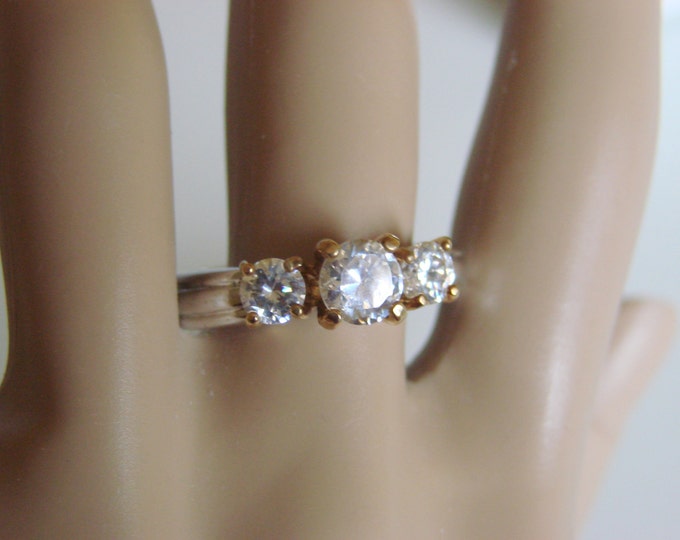 Uncas Size 12 Cubic Zirconia Cocktail Ring / Designer Signed / Signed S. P. Lind / Vintage Jewelry