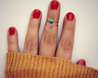 sterling silver knuckle rings, midi rings, silver midi ringschevron knuckle rings, turquoise ring, stacking rings, ring set, chevron ring