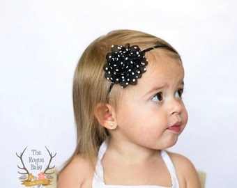 Black with White Polka Dots Headband - Newborn Infant Baby Toddler Girls Adult Petite