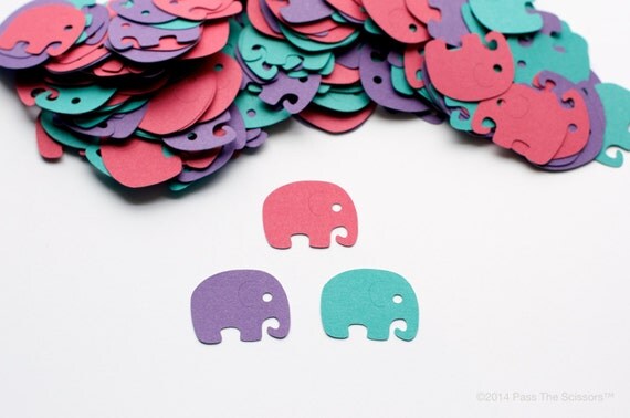 Girl Baby Shower, Elephant Confetti, Elephant Baby Shower Decor, Modern Hot Pink Purple Turquoise, Birthday Il_570xn