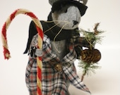 Victorian Christmas Mouse, Primitive Mice, Holiday Mouse, Winter Mouse, Mouse Soft Sculpture