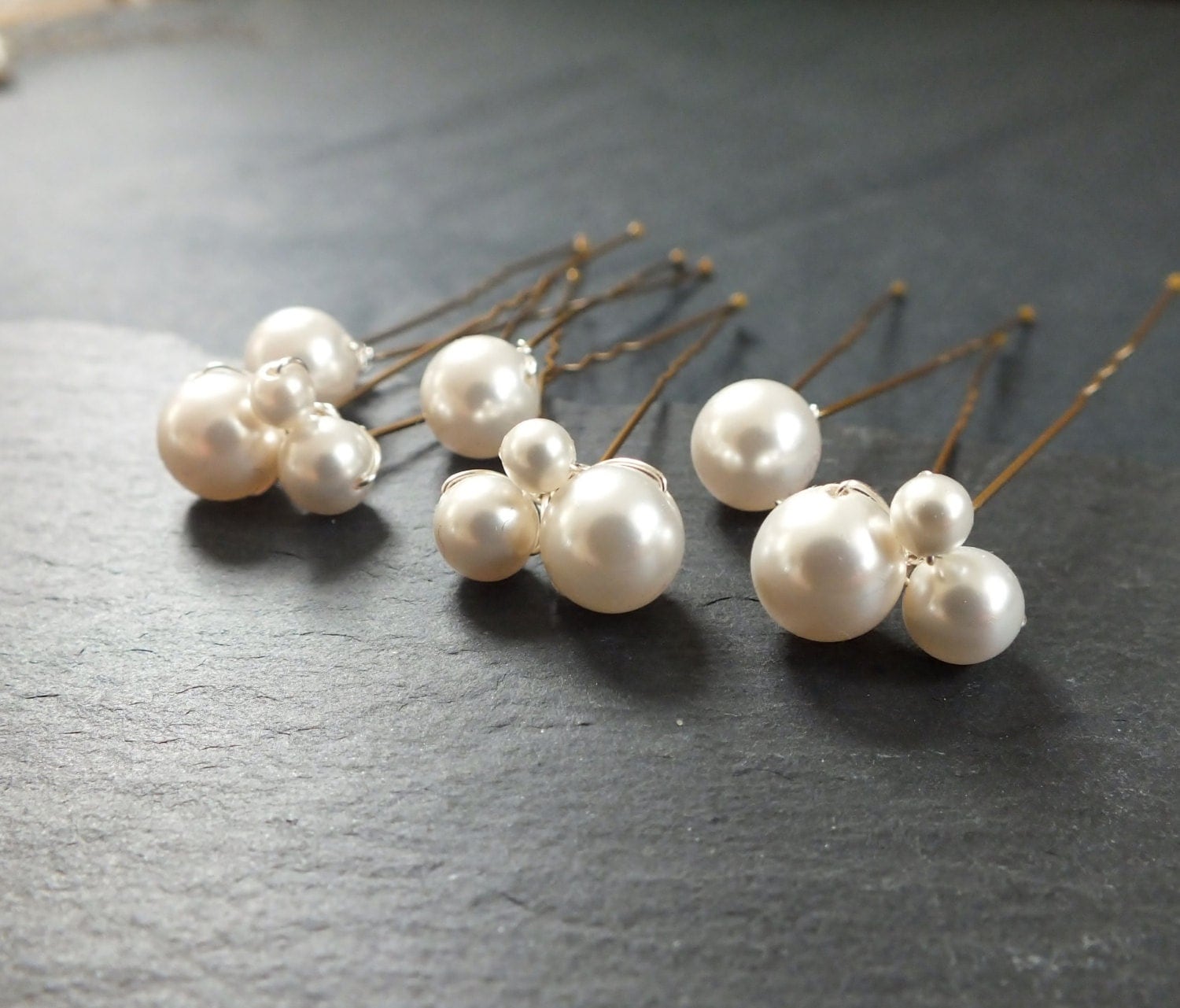 Set of 6 swarovski pearl hair pin 3 pearl clusters and 3