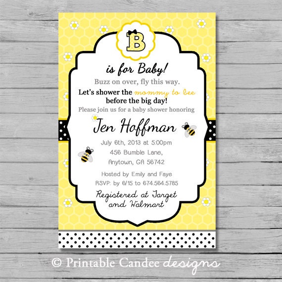 Bumble Bee Baby Shower Invitation DIY Custom Printable