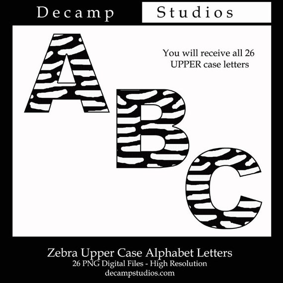 ZEBRA PRINT ALPHABET Letter Digital Clipart Graphics Design