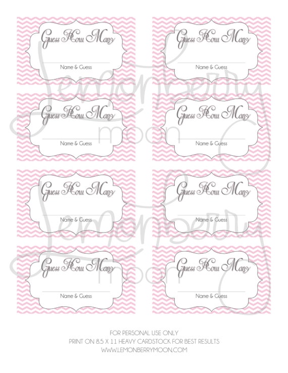 Guess How Many Printable Baby Shower Game Instant Download Baby Pink