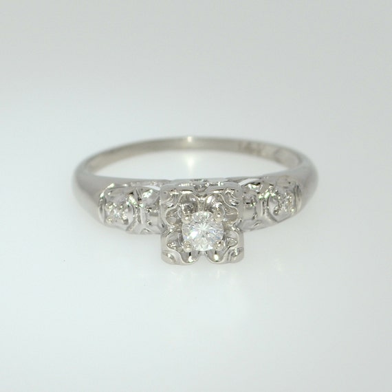 Vintage Diamond Engagement Ring in 14k White by SITFineJewelry