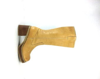 90s Leather Platform Boots 7 - Boho Campus Boots 7 - Knee High Tall Boots 7