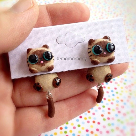 Cute Siamese Clinging Earrings