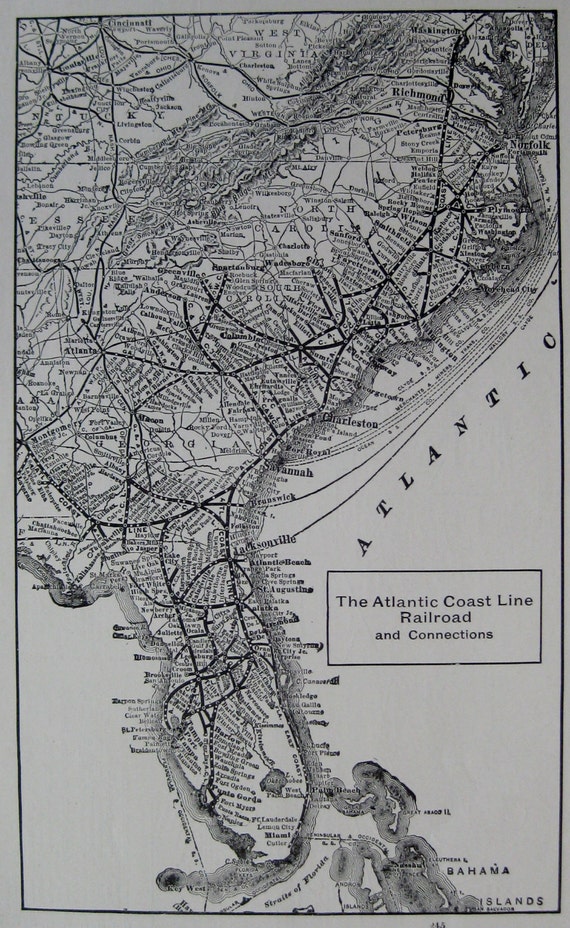 1914 ATLANTIC COAST Line RAILROAD Map Black and White Gallery