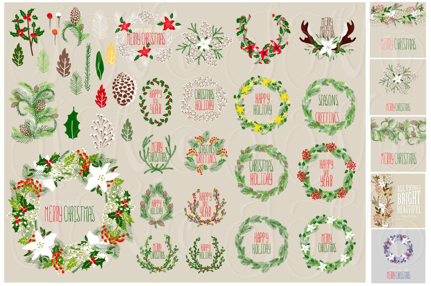 56 Christmas clip arts and 12 cards Small Commercial Use