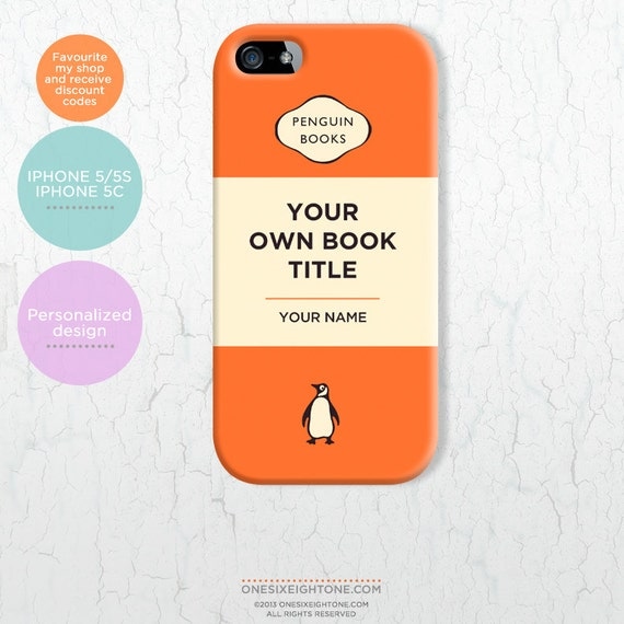 Personalized Penguin Book Cover for iPhone 5/ 5s/ 5c. Classic paperback design add your own title and author name FP043