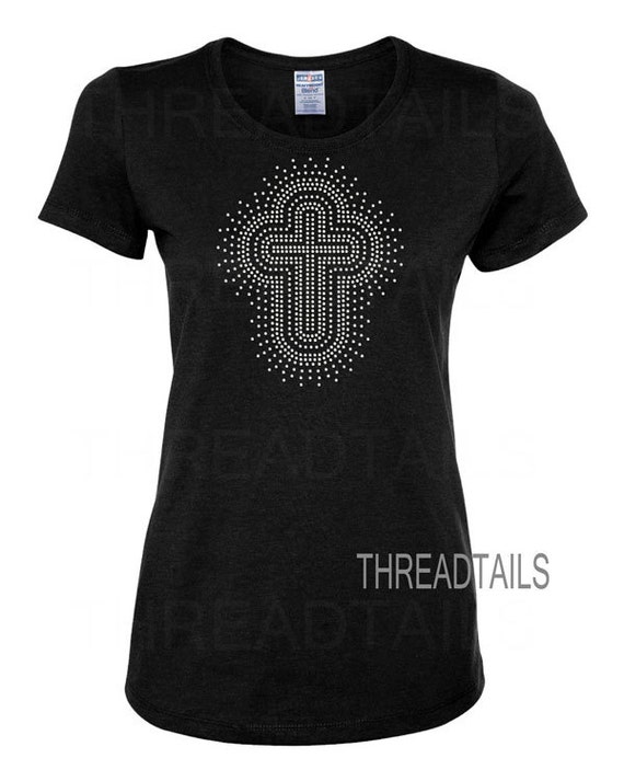 Cross shirt. Rhinestone Christian bling tee. Cute sparkle