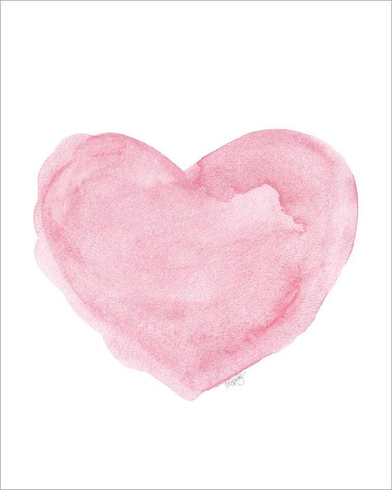 Hot Pink Heart Watercolor 8x10 Art Print Hot By OutsideInArtStudio, $18