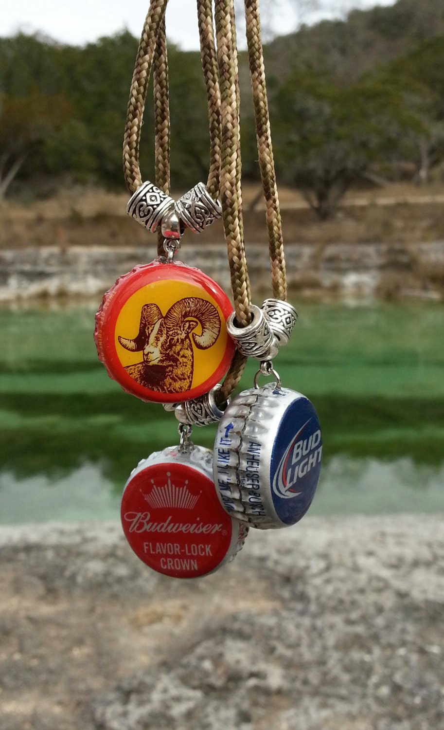 Beer Cap Necklaces Budweiser Budlight Shiner by BambooFlowers