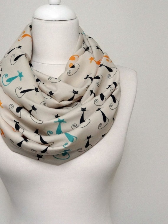 Cat pattern Infinity scarf, Circle Scarf, Loop Scarf, Scarves, Shawls, mother's day Spring - Fall - Winter - Summer fashion