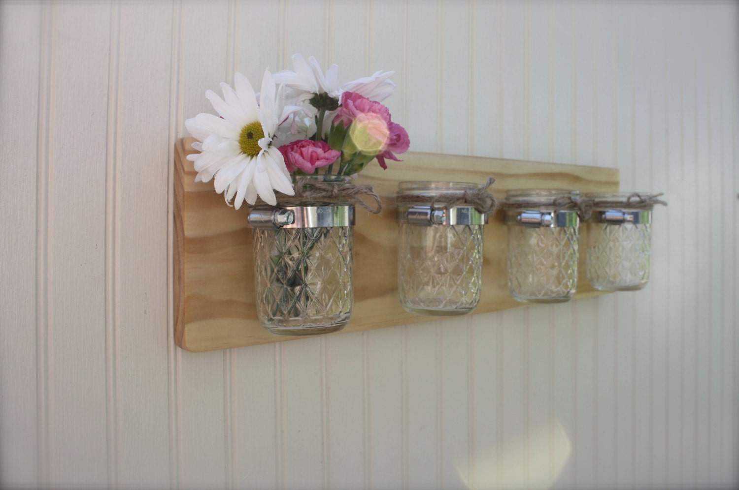 Four Jar Wall Vase Mason Jar Wall Storage Cottage Home