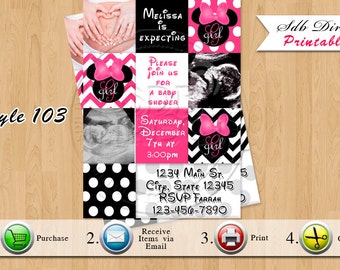 Minnie Mouse Baby Shower Invitation, Minnie Mouse Baby Shower Pink Printables-YOU PRINT