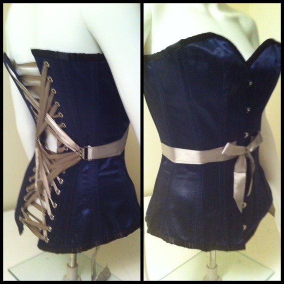 Dark Knits Boutique in Edmonton, AB Canada offers custom overbust fan-laced corsets ($344 CAD)