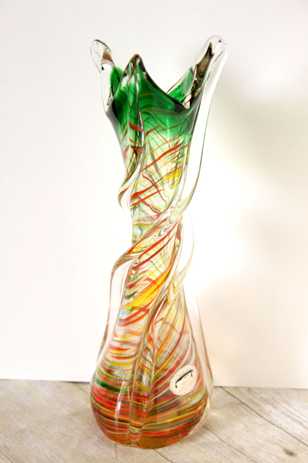 Vintage Italian Glass Vase twisted glass J.I.Co.