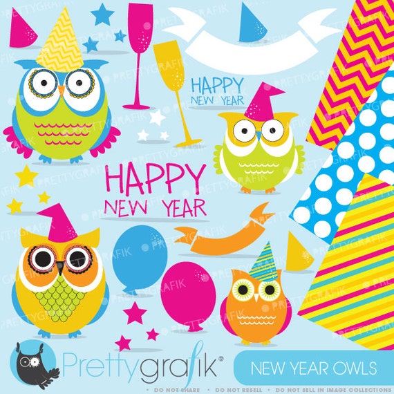 80% 0FF SALE New Year Owls clipart commercial use, vector graphics, digital clip art, digital images - CL622 Il_570xn