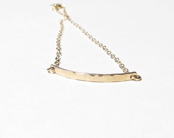 Thin 14K Gold Bracelet, Hammered Gold Bar Bracelet, Gold Filled Rectangle, Dainty Gold Bracelet Chain, Layering Bracelet