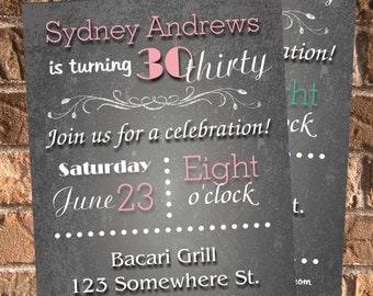 30th 40th 50th 60th Birthday Party Chalkboard Invitation Digital Printable
