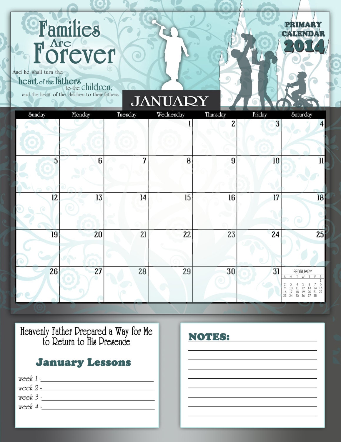 Items similar to Printable LDS Primary 2014 Monthly Calendar Families
