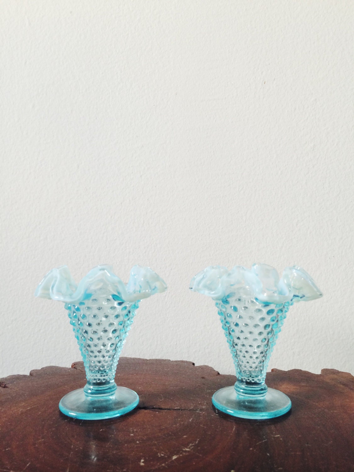 Vintage Blue Glass Hobnail Candle Holders . Fenton Glass . Art