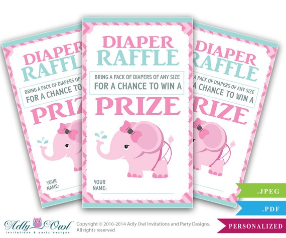 girl elephant diaper raffle tickets printables for baby girl