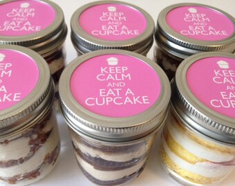4 (8oz) Cupcakes In A Jar-Mason Jars-Keep Calm & Eat A Cupcake-College-Finals-Exams-Keep Calm-Cheer-Inspiration-Thinking of You-Get Well