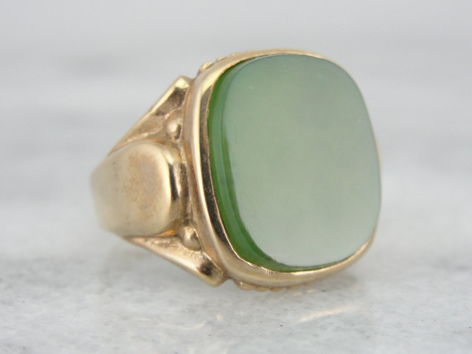 Mid Century Jade Ring Mens Ring in Yellow Gold by MSJewelers