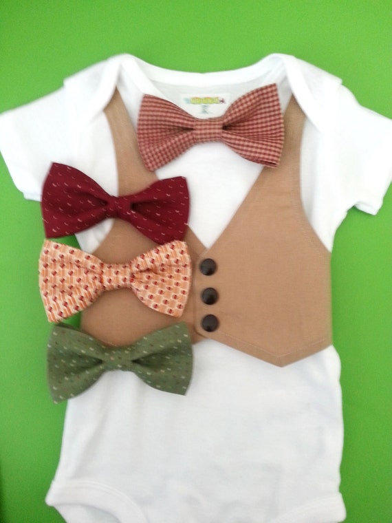 Baby Boy Clothes - Bow Tie Outfit with Vest - Choose Your Bow Tie with Tan Vest - Baby Wedding Outfit - Coming Home Outfit - First Birthday by NoahsBoytiques