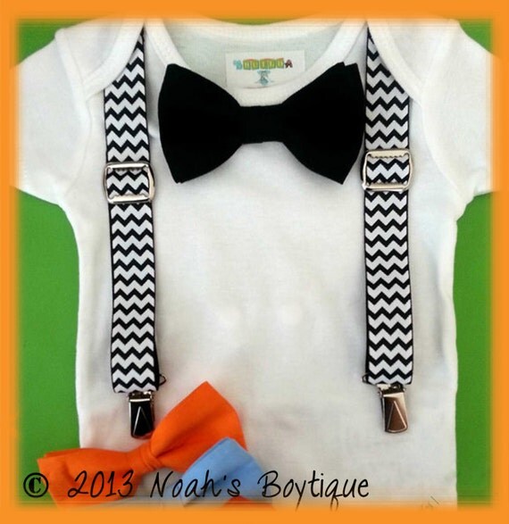 Items similar to Baby Boy Clothes Black Chevron Suspenders Black Bow