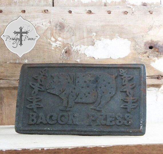 Vintage Farmhouse Embossed Cast Iron Bacon Press by ProdigalPieces