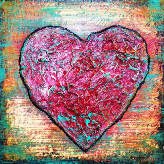 Mixed Media Heavy Textured Heart Love Abstract Impasto