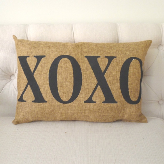 XOXO Burlap Lumbar Pillow FREE SHIPPING by KatieScarlettCo on Etsy