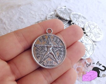 1 Charm pendant with Tetragrammaton 32x28 mm - Antique silver tone - N1