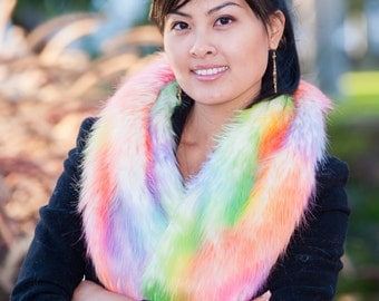 46" x 7" Luxury Faux Fur Scarf Shawl Stole/ Rainbow Fur Wrap Wedding Scarfs/ Custom Made/ High Quality/ New Fashion Scarves