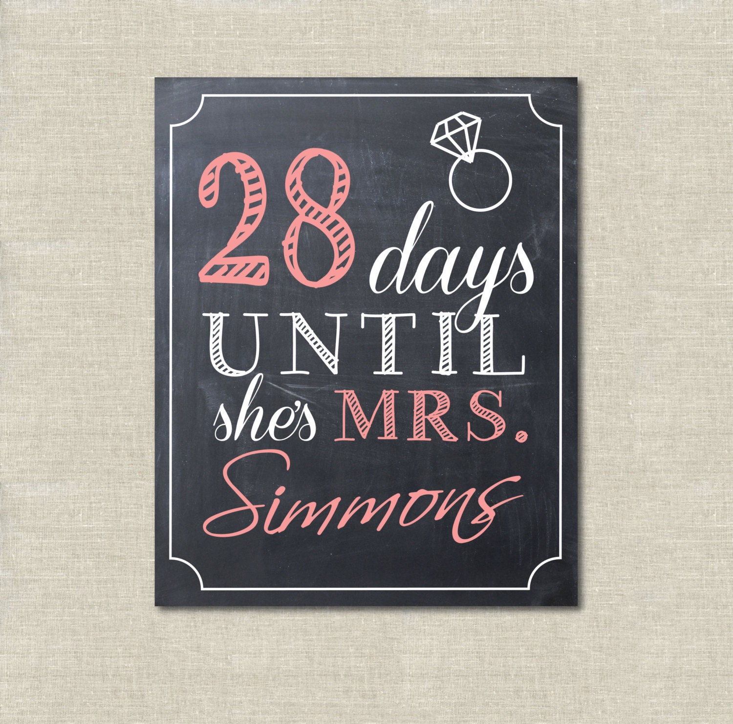 Wedding Bridal Shower Days until she's Mrs. Sign by LaneLoveDesign