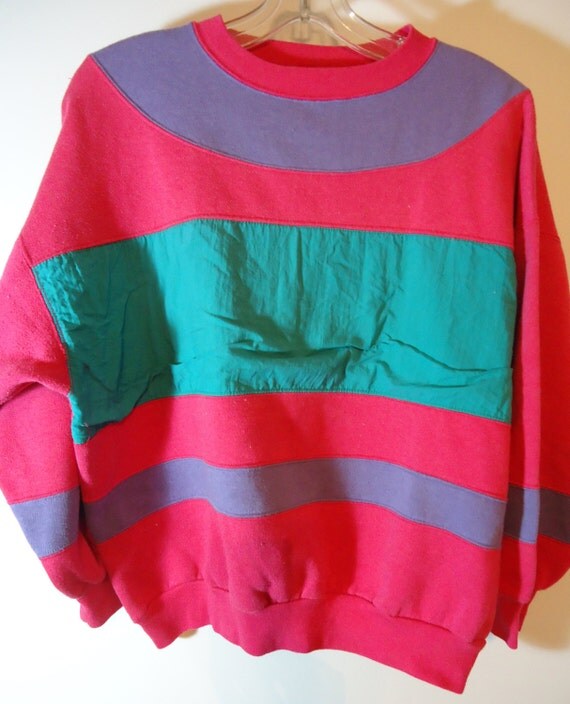 Colorful 80s 90s Sweatshirt Colorblock Nylon by PopWildlife