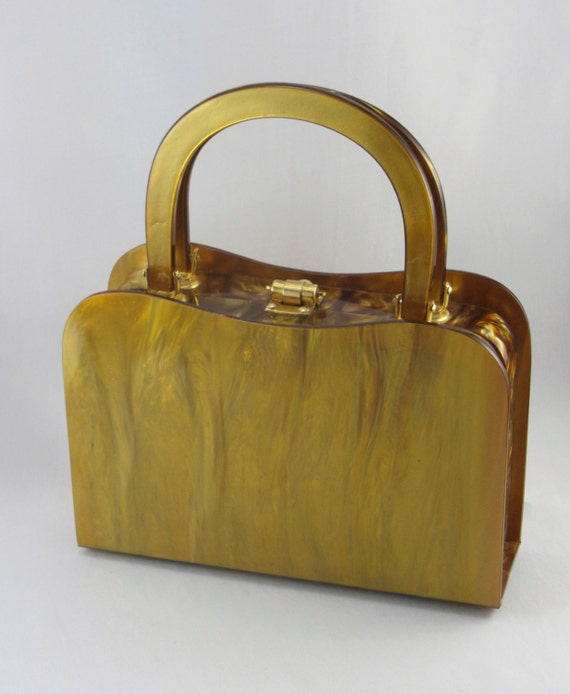Vintage Amber Lucite Purse 1950's Walborg Lucite Box