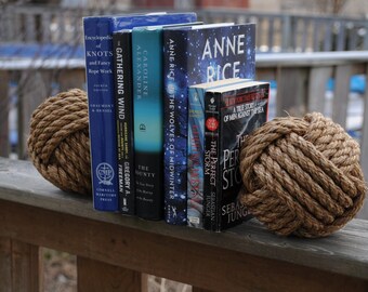 Nautical Bookends - Rope Bookends - Nautical Gift - Monkey Fist Knot Bookends - Bookends - (this is for a pair)