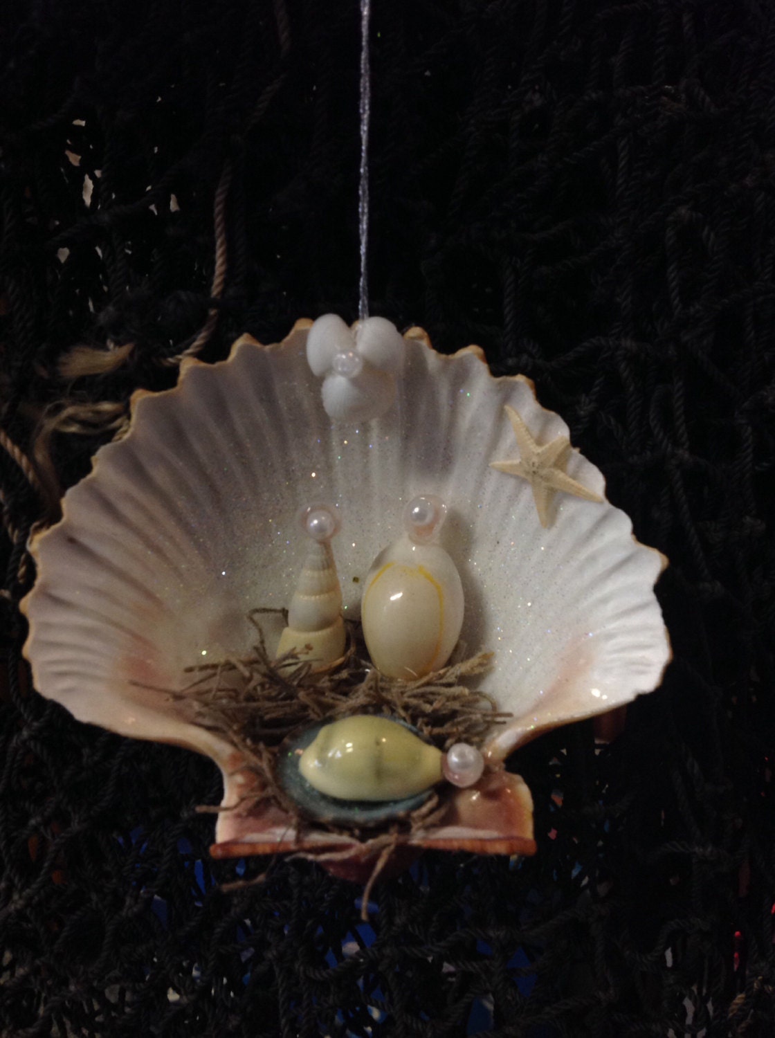 seashell nativity ornament manger scene ornament with glitter seashell nativity ornament manger scene ornament with glitter